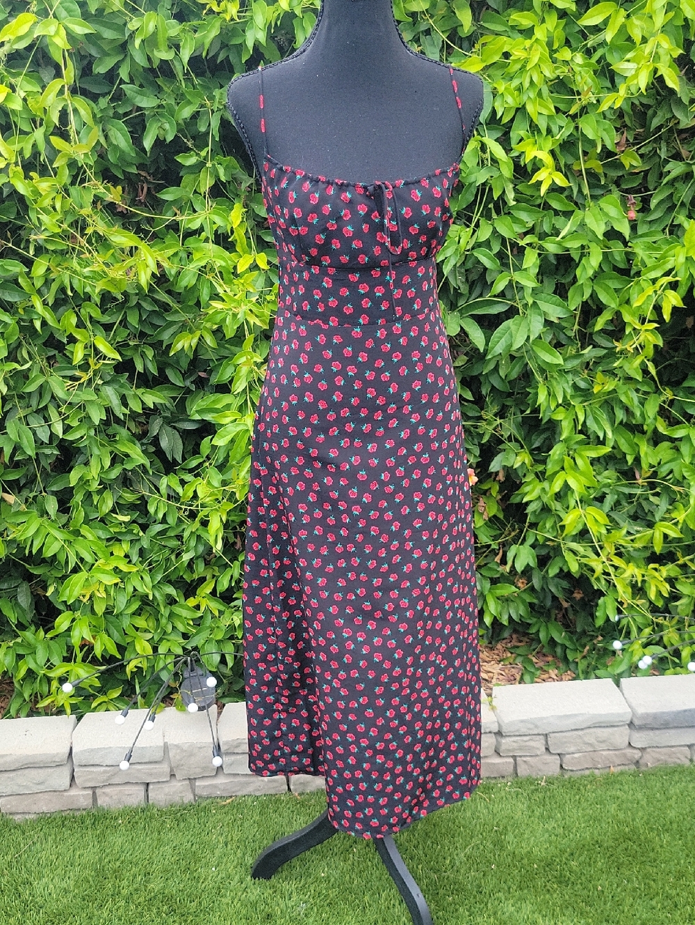 Black & Red  Rose Floral Slip Dress - Women's Midi Dress Sz S